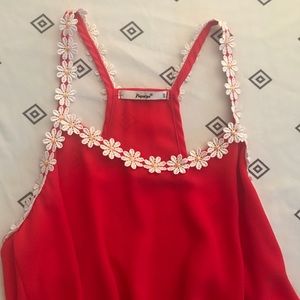 Red Daisy Trim Flowy Tank